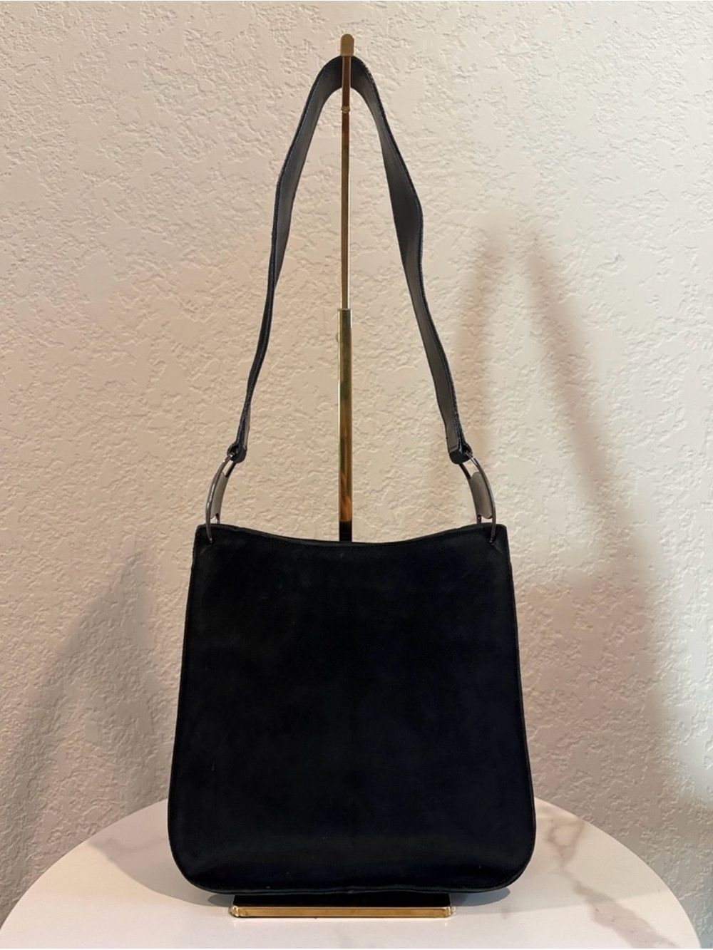 Salvatore Ferragamo Black Suede Shoulder Bag